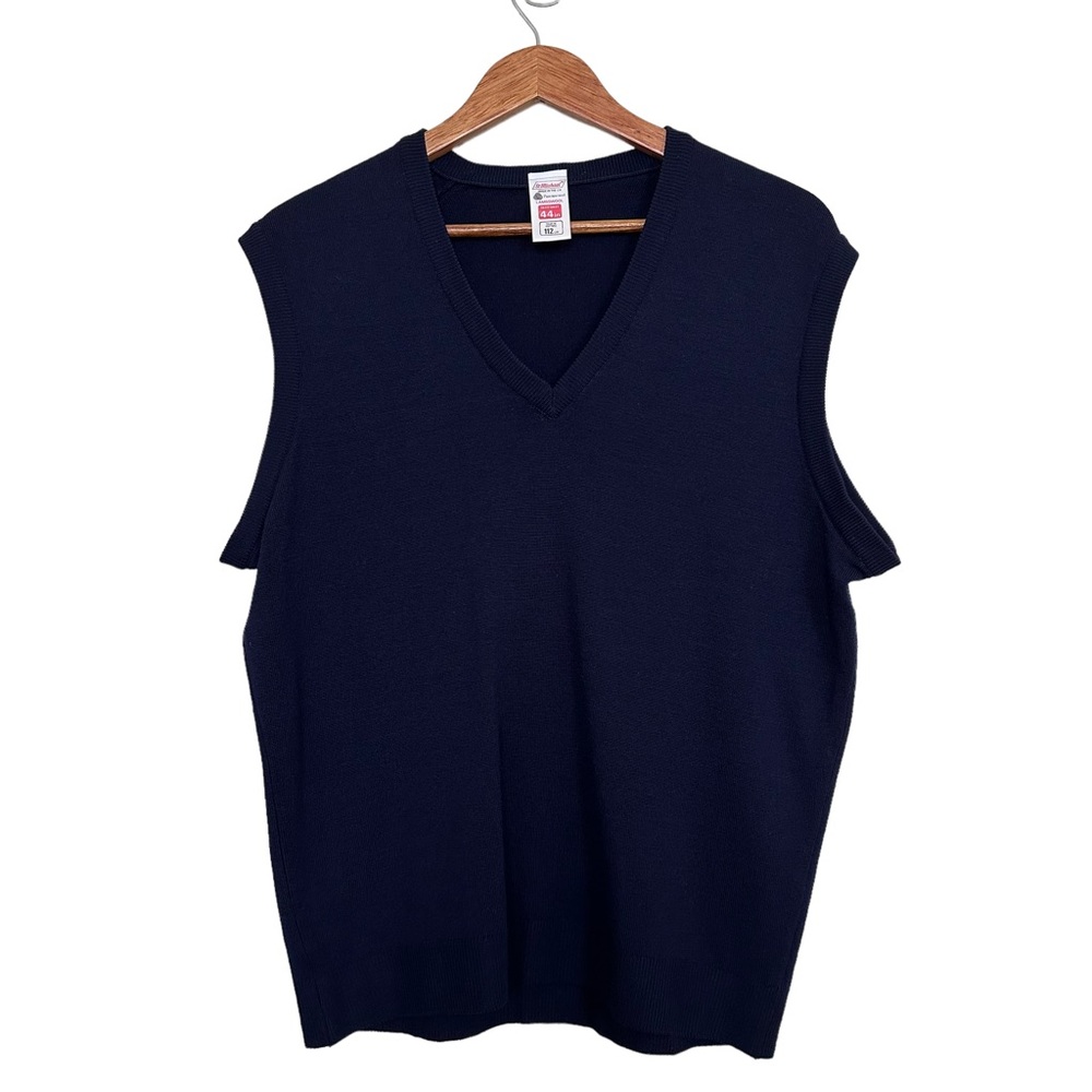 St. Michael Men’s Sz 44 Lambswool Sweater Vest V- Neck Navy Blue